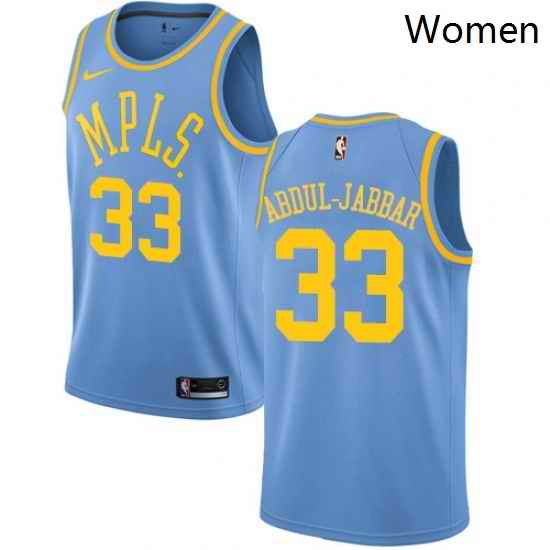 Womens Nike Los Angeles Lakers 33 Kareem Abdul Jabbar Swingman Blue Hardwood Classics NBA Jersey